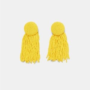 Yellow Beaded Tassel Earrings